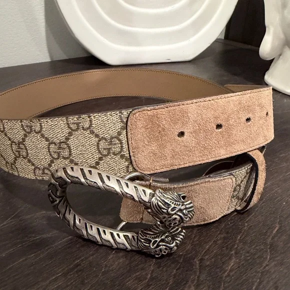 Gucci Dionysus GG Supreme Belt Tan Leather Belt 85 display picture 2